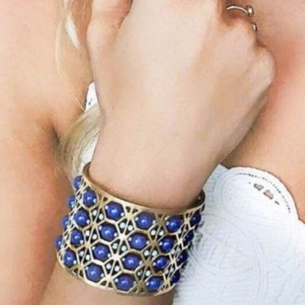 Stella & Dot Abacus Gold and Blue Cuff - Picture 3 of 7